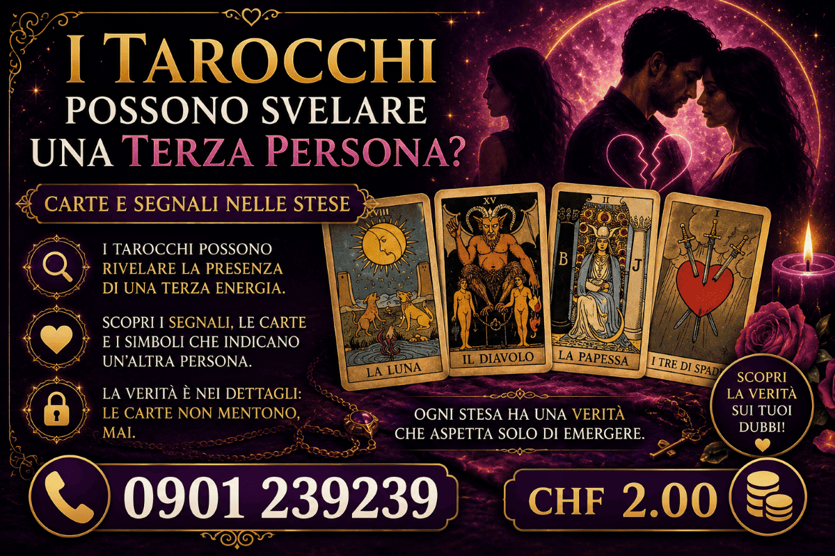 Cartomante Sibilla Aurora legge i Tarocchi d'Amore in Ticino. Consulti telefonici svizzeri al numero 0901 239 239 a CHF 2,00/min.